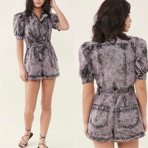Ulla Johnson Pants - Ulla Johnson Purple Carmine Acid Denim Romper In Lilac Puff Sleeve Size 6